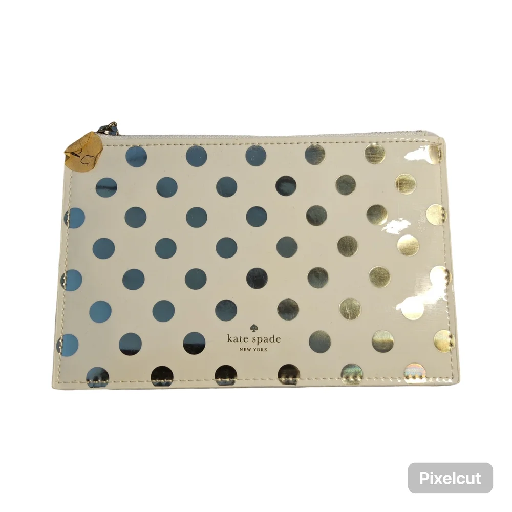Preloved Kate Spade NY Cream and Gold Polka Dot Slim Pouch